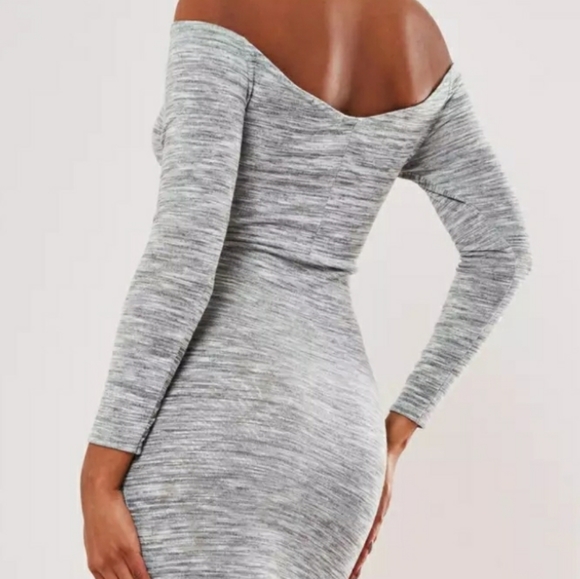 gray cut and sew off shoulder long sleeve midaxi d - Picture 2 of 4